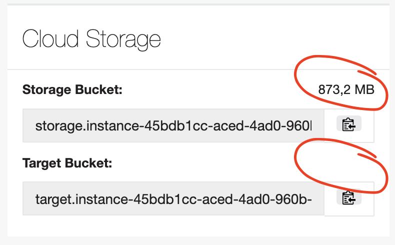 The cloud storage buckets used in an instance.