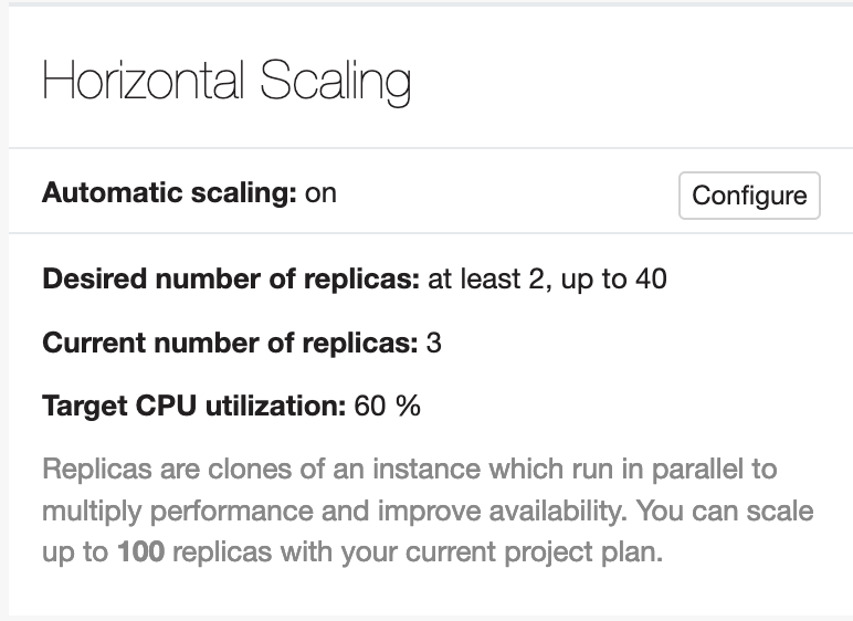 Automatic scaling information shown in the Beach UI