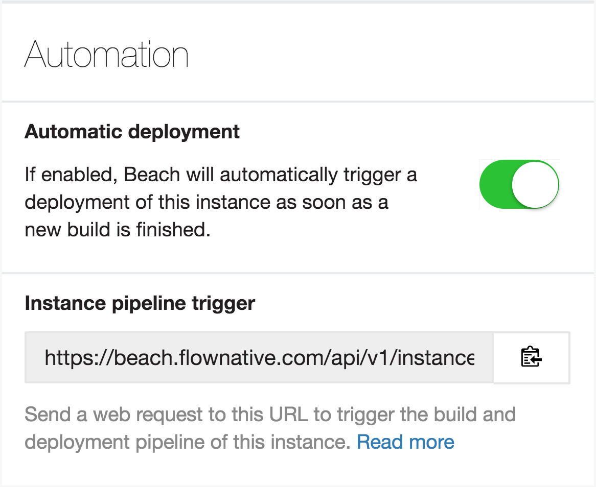 Screenshot of the automatic deployment switch